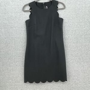 J Crew Dress Womens 00 Black Sleeveless Scalloped Sheath Stretch Knee Length